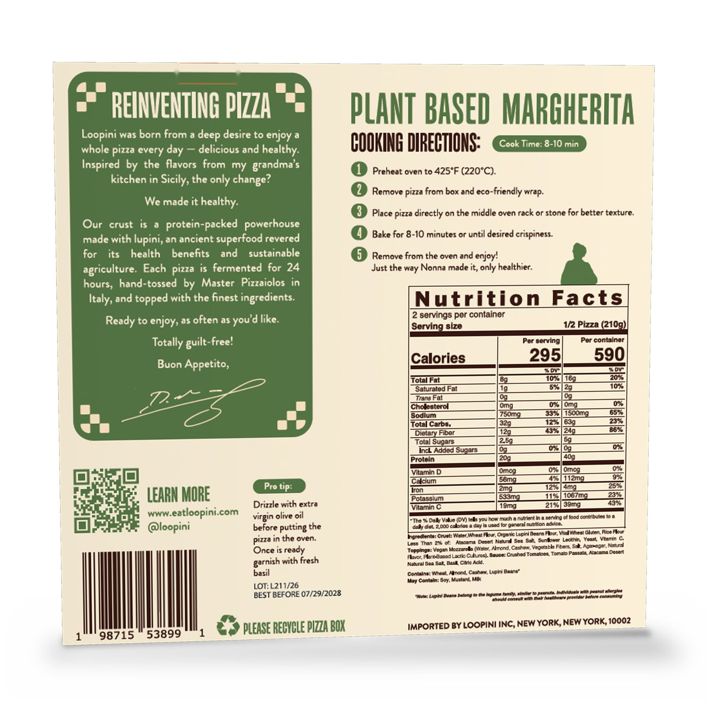 Plant Based Margherita box, back