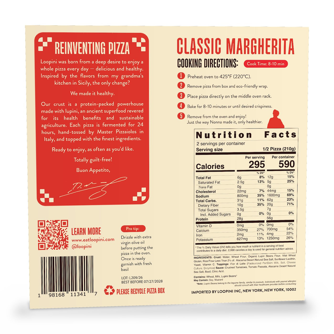 Classic Margherita box, back