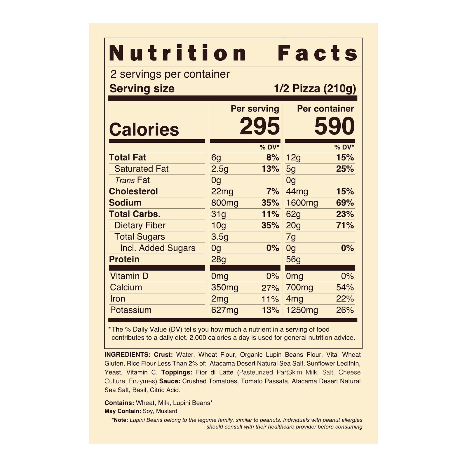 Classic Margherita nutrition facts