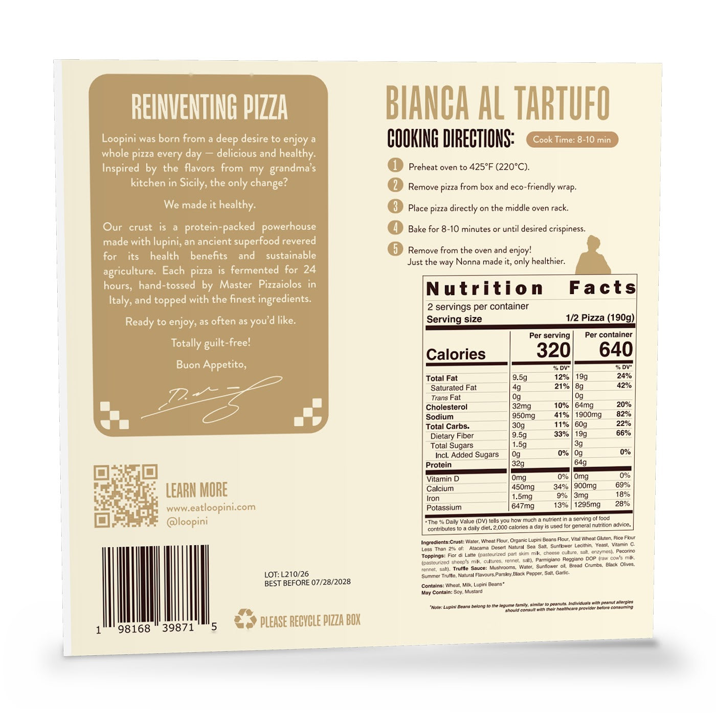 Truffle White Pizza box, back