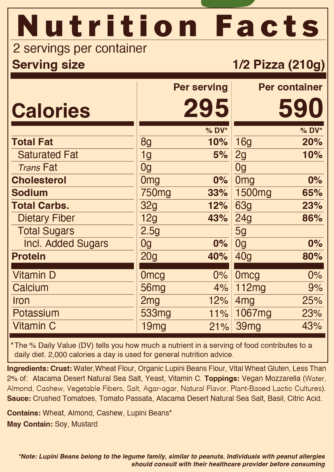 Plant Based Margherita nutrition facts